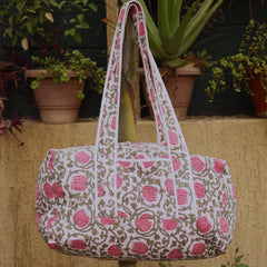 Floral Cotton Duffle Travel Bag For Girl Handmade Quilted Shoulder Boho Overnight Bag Block Print Indian Style Custom Weekender Shopping Bag