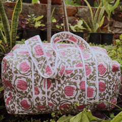 Floral Cotton Duffle Travel Bag For Girl Handmade Quilted Shoulder Boho Overnight Bag Block Print Indian Style Custom Weekender Shopping Bag