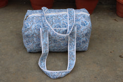 Large Cotton Quilted Blue Flower Duffle Bag For Women Storage Bag Block Print Travel Bag Weekender Bag Shoulder Bag Holliday Gift Tote Bag