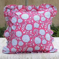 Colorful Square Pillow Cover, Handmade Cotton Pillowcase, Vintage Sham, Ruffled Throw Pillows