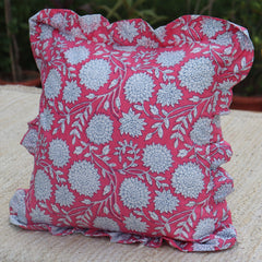 Colorful Square Pillow Cover, Handmade Cotton Pillowcase, Vintage Sham, Ruffled Throw Pillows