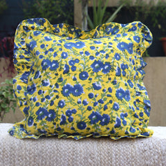 Hand Block Print Cotton Cushion Covers With Ruffle, Handmade Throw Pillow Cover, Indian frill Cotton Pillow Sham, 16x16 To 24x24 Inch Pillow