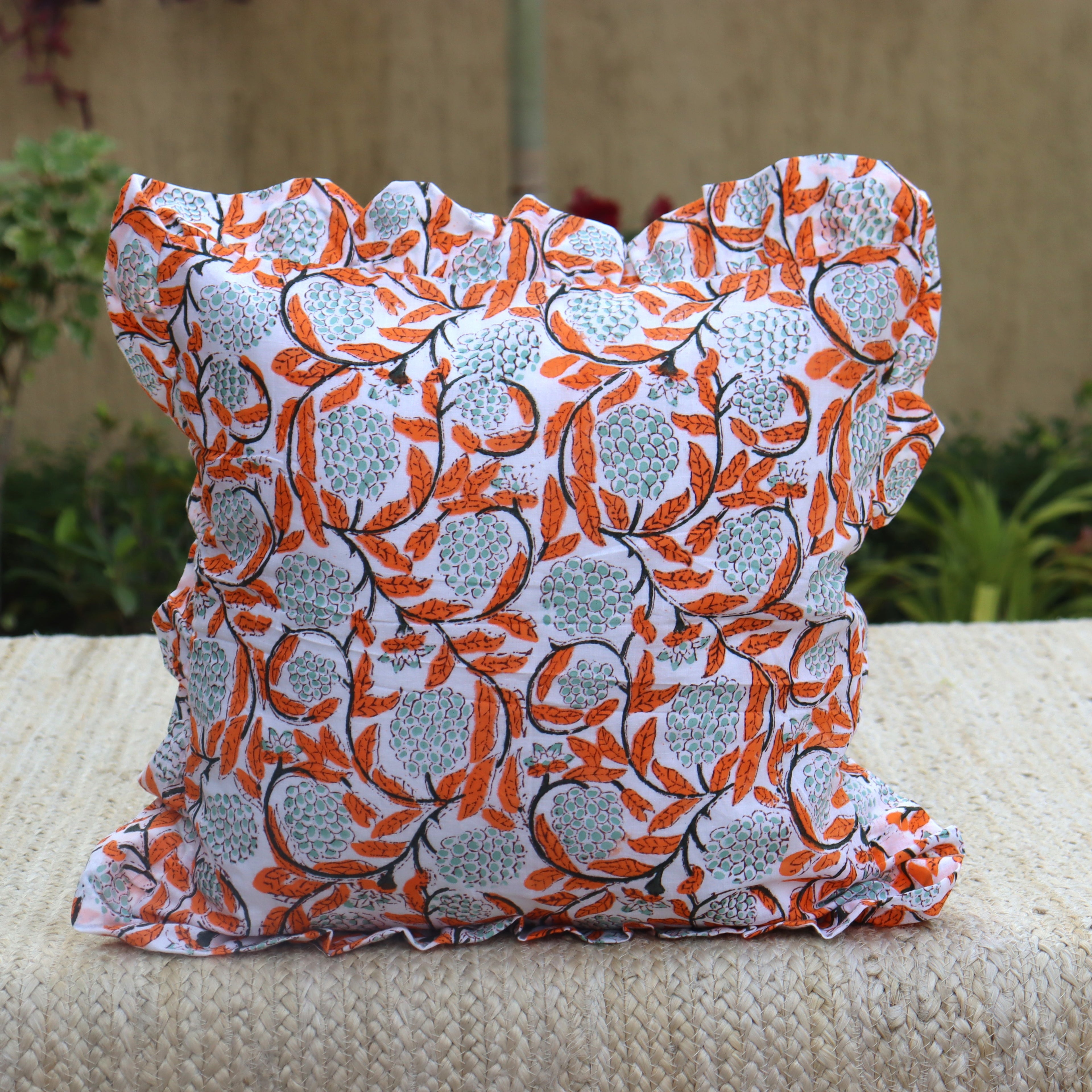 Floral Block Printed Pillow Cover