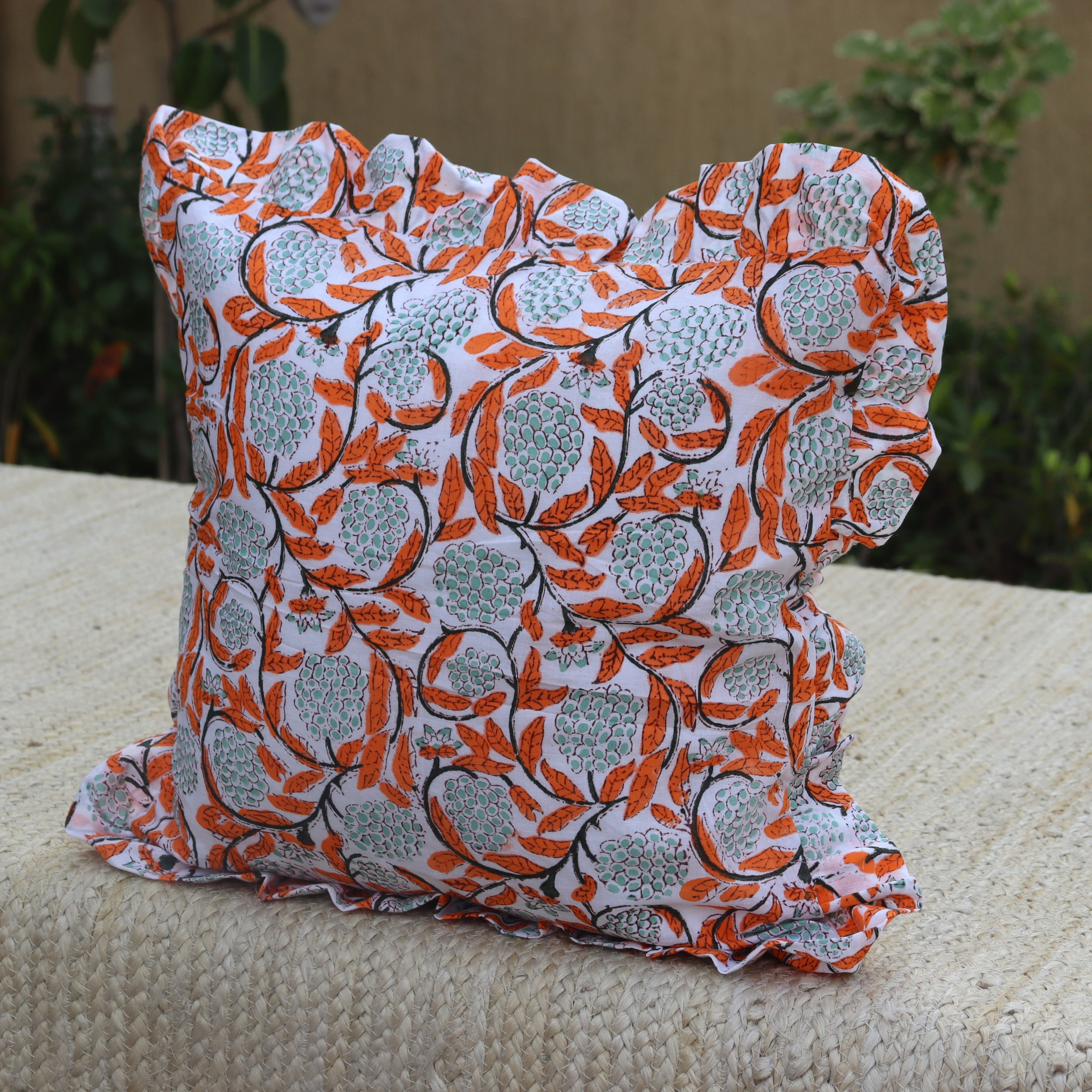 Floral Block Printed Pillow Cover