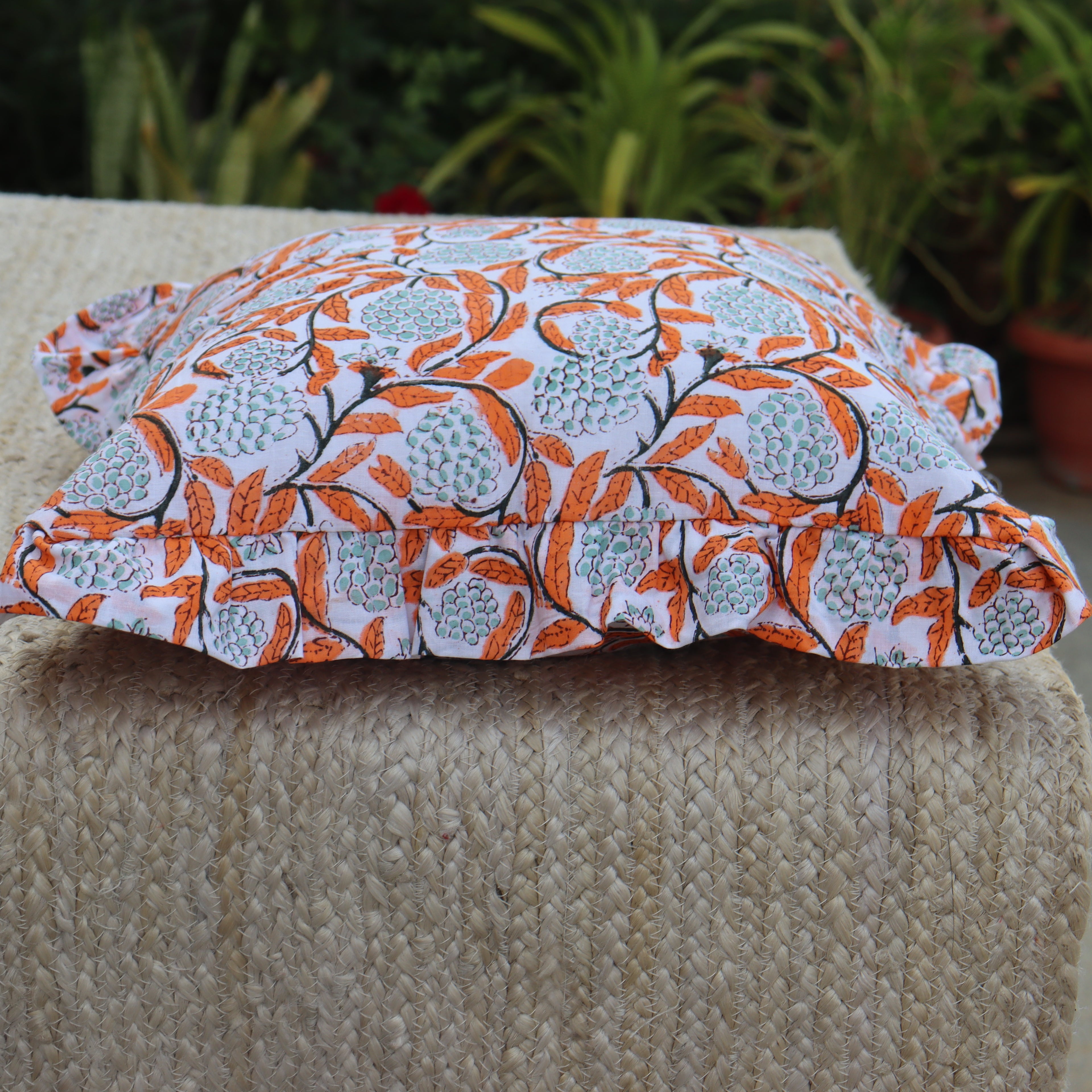 Floral Block Printed Pillow Cover