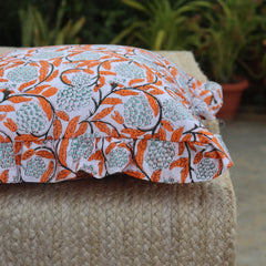Floral Hand Block Printed Pillow Cover, Handmade Pillow Cover, Ruffled Pillow Covers, Sofa Throw Cotton Pillows Boho Home Décor Pillowcase
