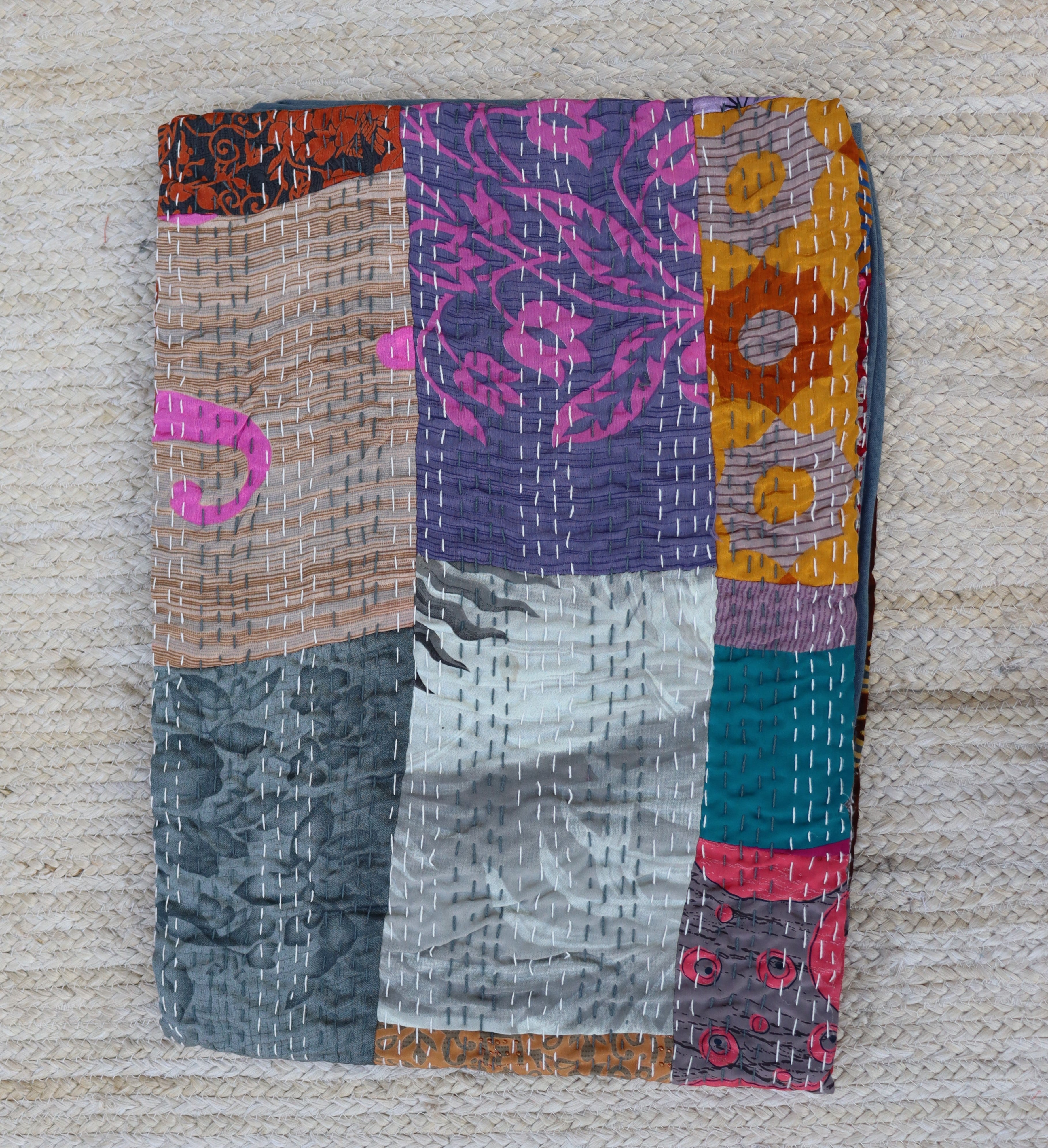 Patchwork Silk kantha Quilt