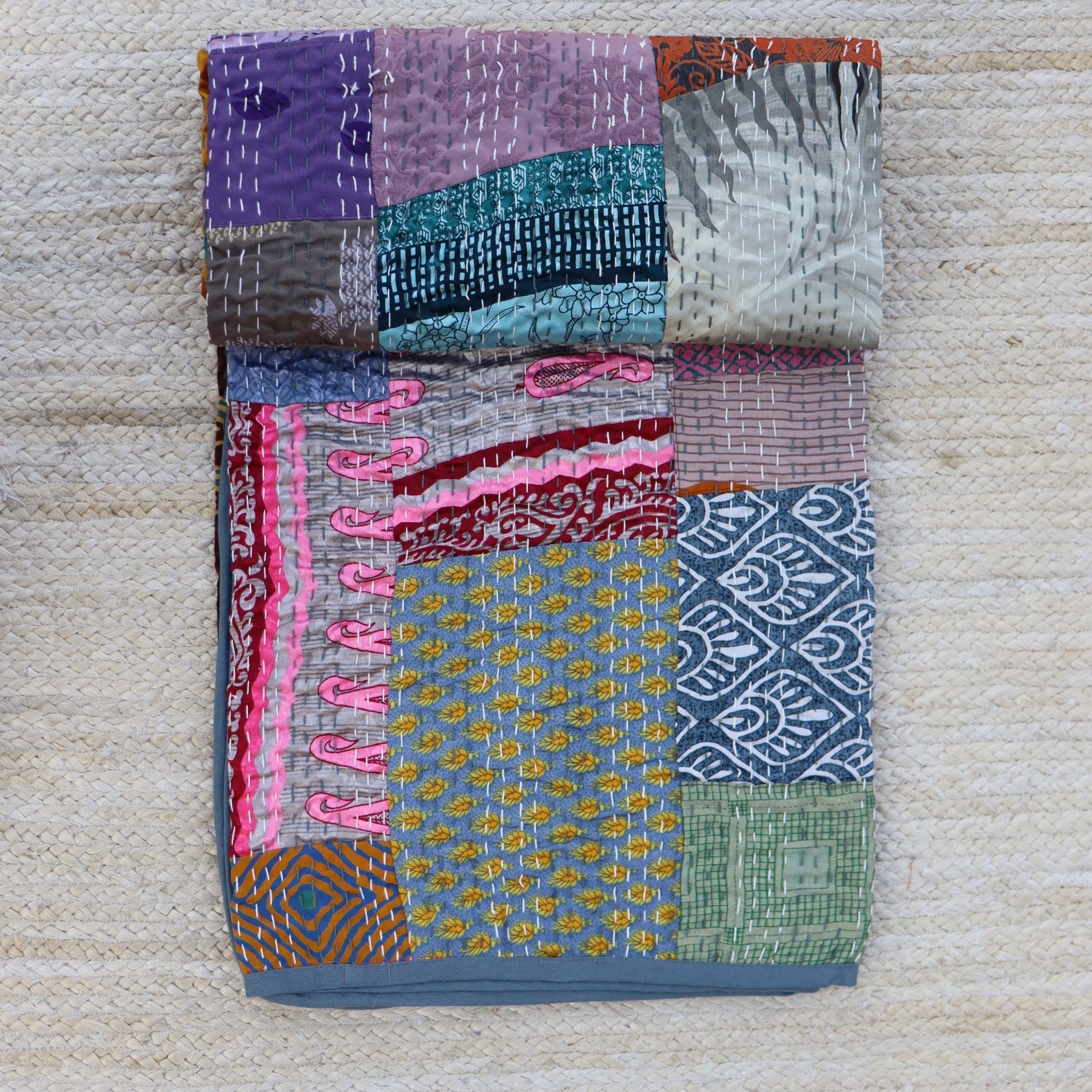Patchwork Silk kantha Quilt