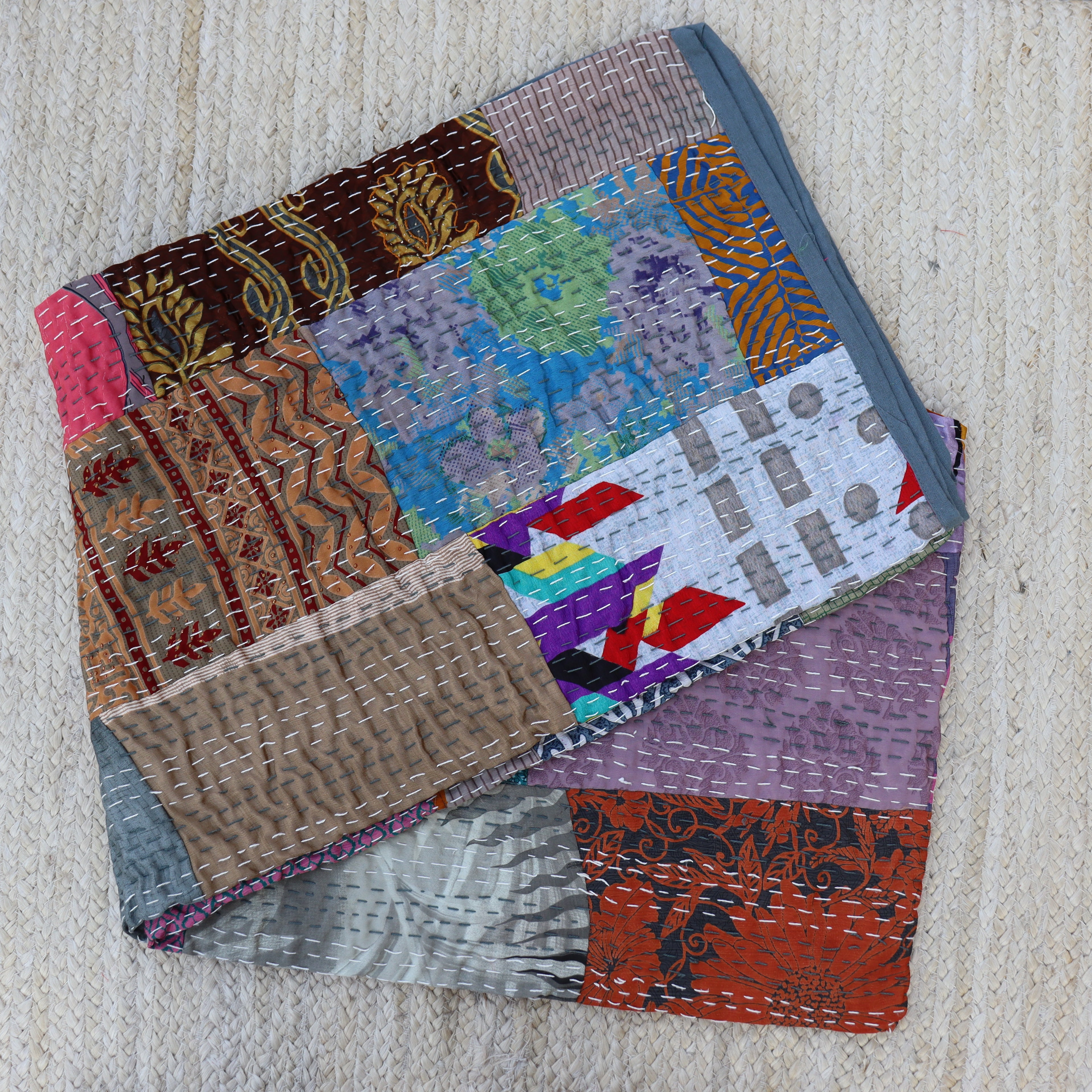 Patchwork Silk kantha Quilt