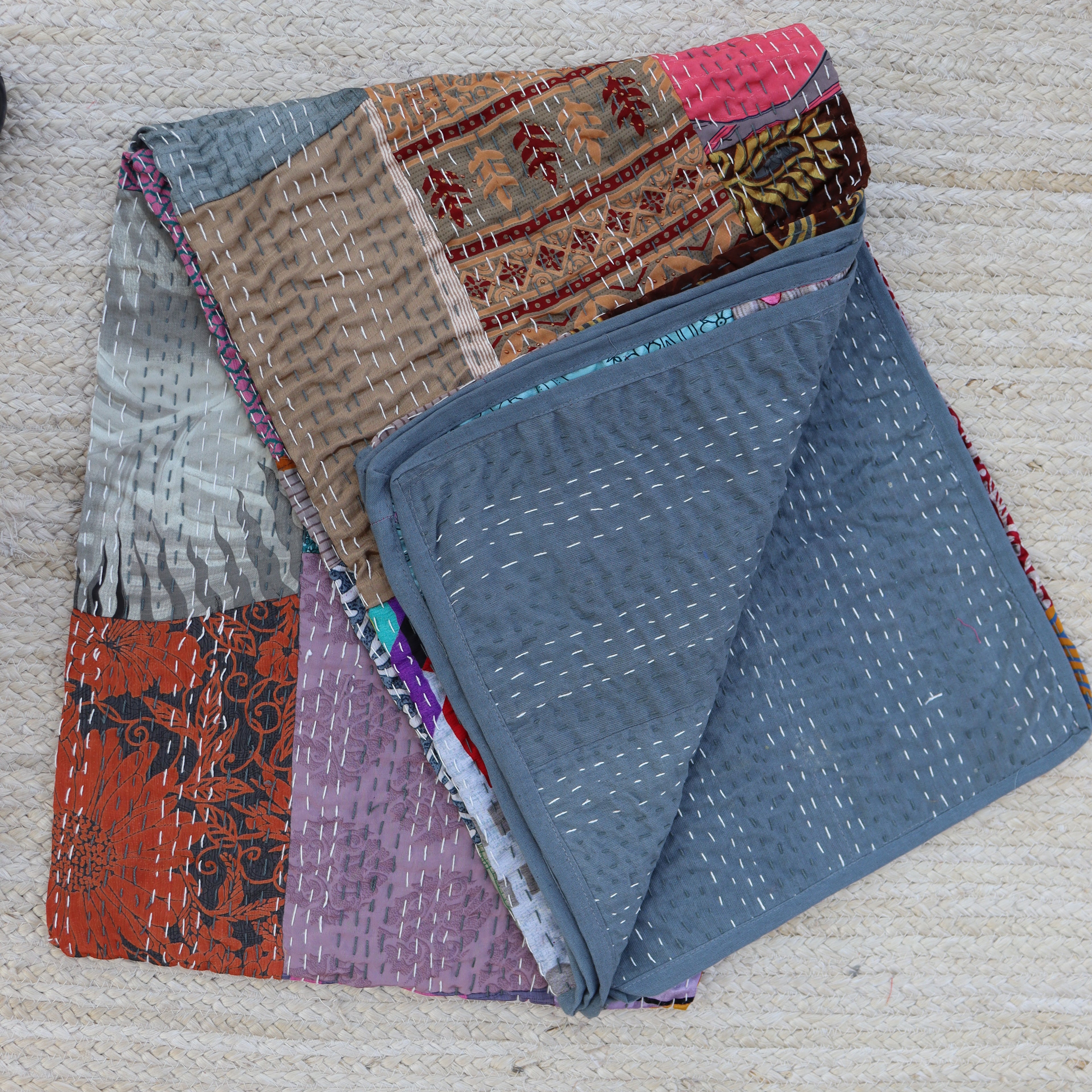 Patchwork Silk kantha Quilt