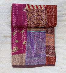 Indian Patola Patchwork Quilt Vintage Bedspread, Handmade Hippie Bed Cover, Kantha Gudari For Sale