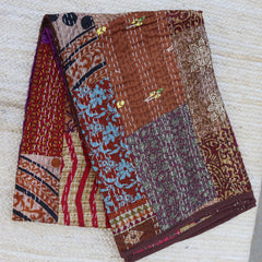 Indian Patola Patchwork Quilt Vintage Bedspread, Handmade Hippie Bed Cover, Kantha Gudari For Sale