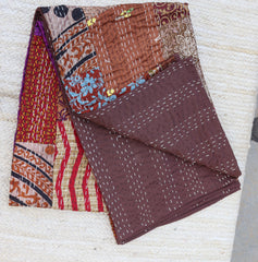 Indian Patola Patchwork Quilt Vintage Bedspread, Handmade Hippie Bed Cover, Kantha Gudari For Sale