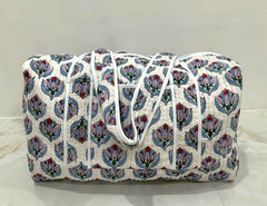 Handmade Cotton Quilted Duffle Travel Bag, Small Luggage Bags For Everyday Use, Gift For Her, Custom Overnight Bag, Block Print Shopping Bag