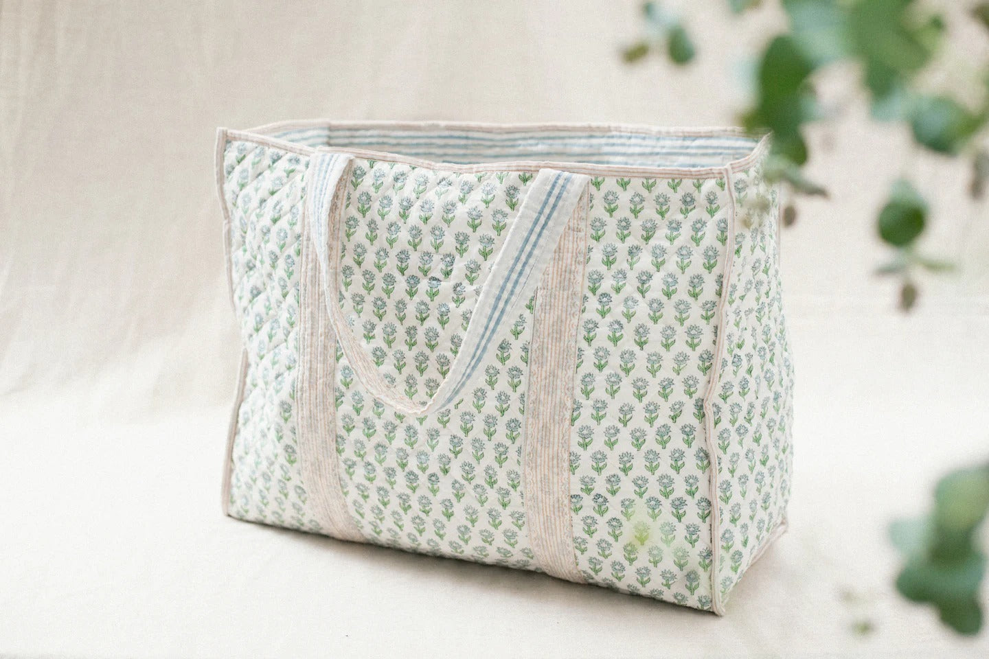 Indian Block Printed Shoulder Tote Bag, Handmade Cotton Quilted Grocery Tote Bag, Bohemian Vintage Tote Bag