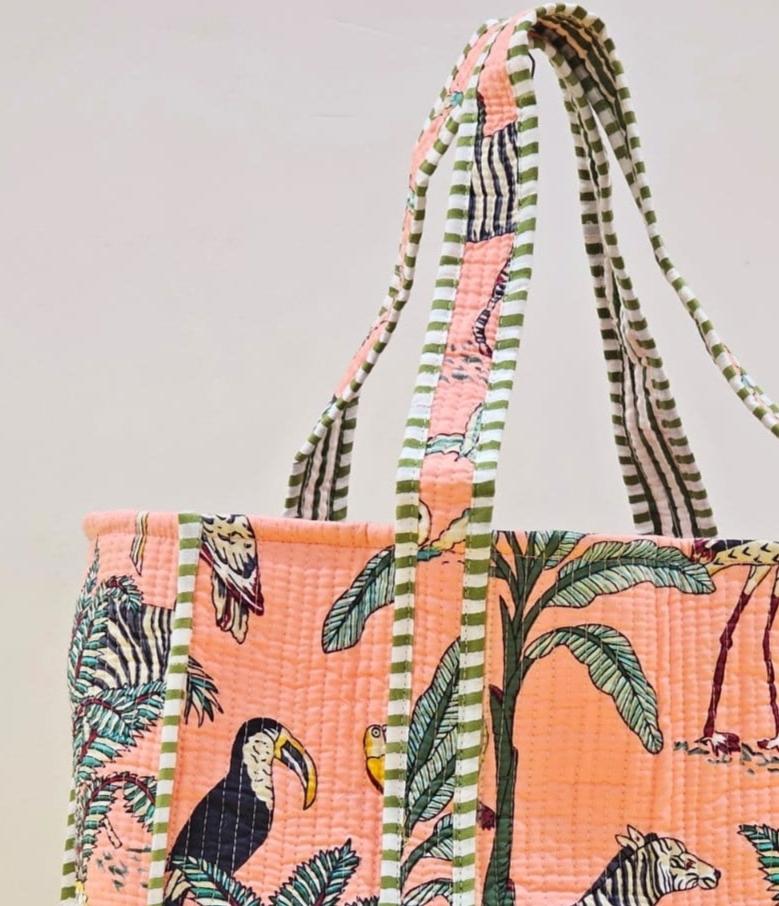 Jungle Print Quilted Tote Bag