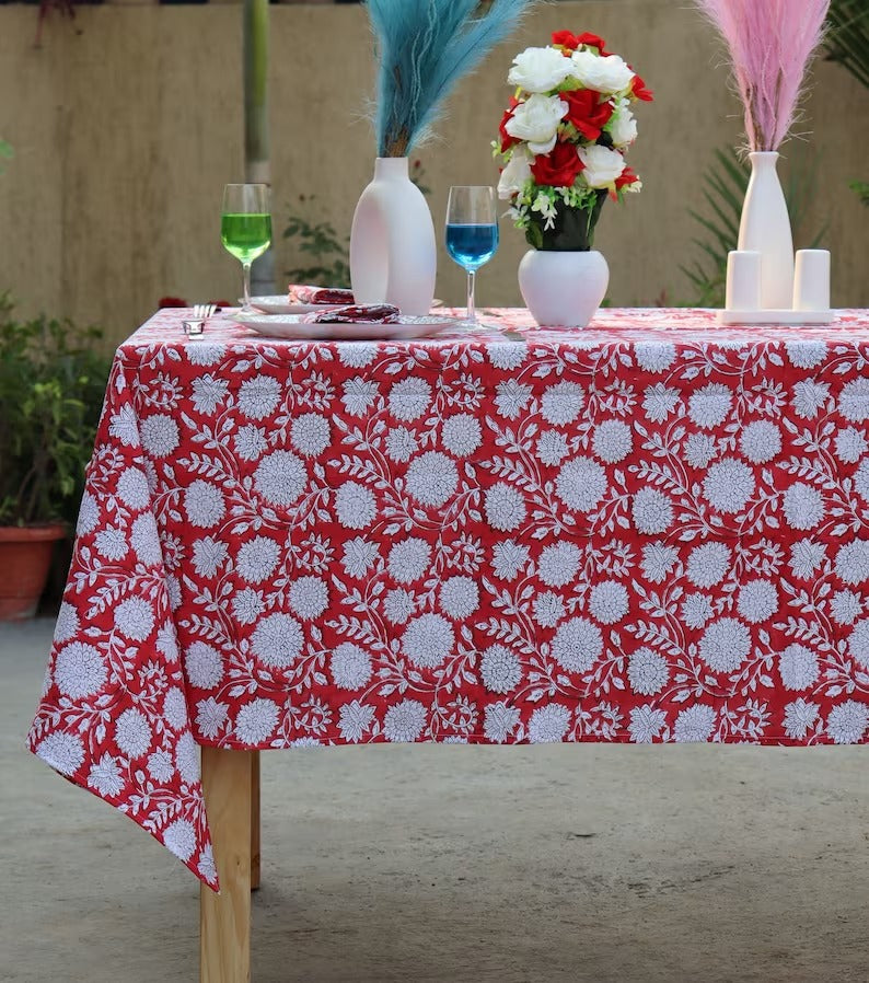 Block Printed Red Tablecloth