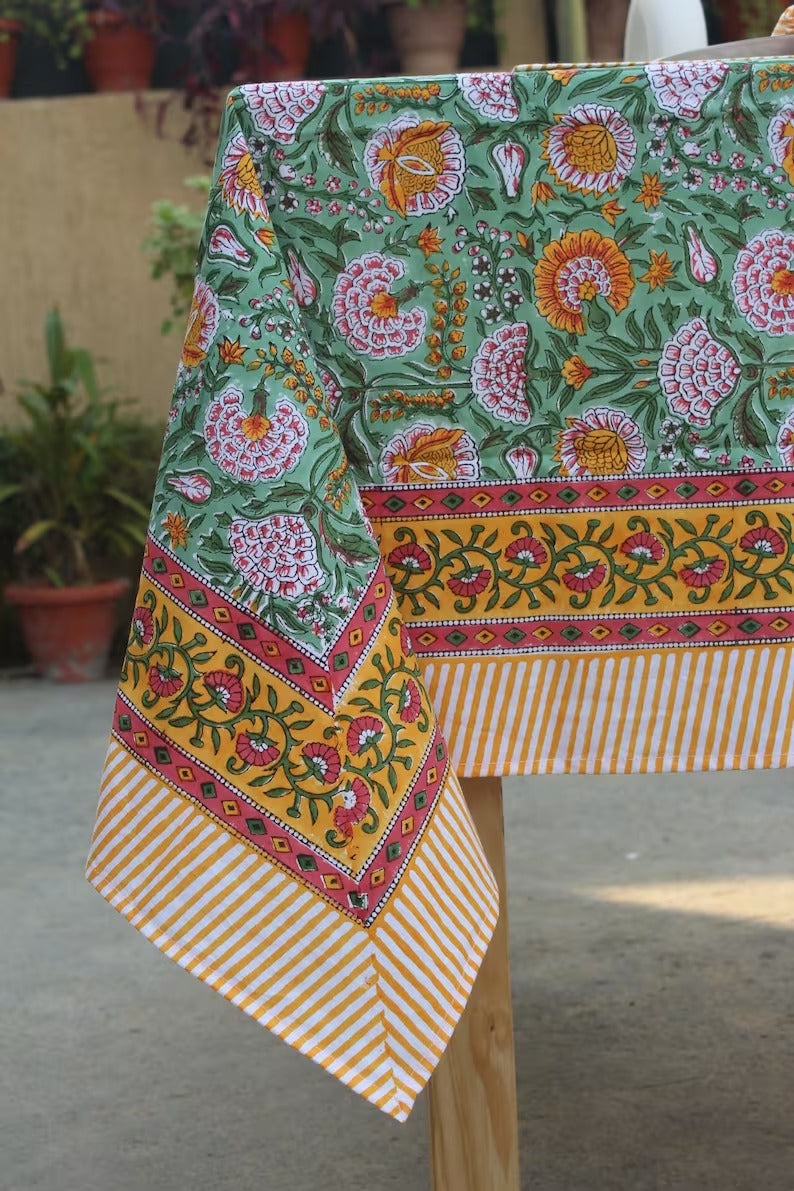 Indian Thick Cotton Fabric Handblock Printed Tablecloths