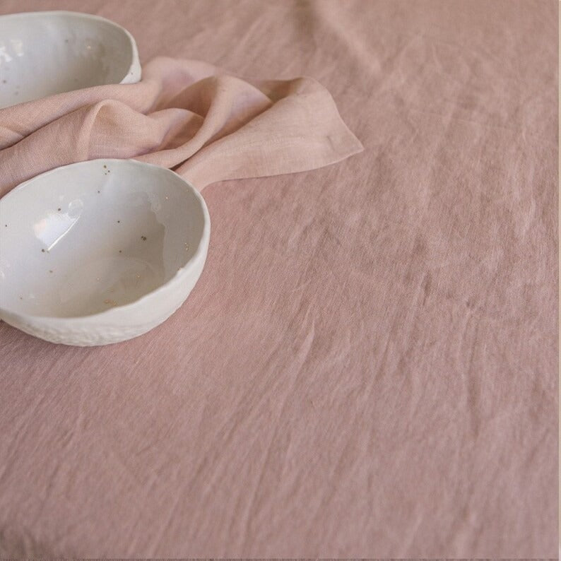 100% Cotton Classic Tablecloth - Custom Tablecloth For Wedding - Dusty Rose Rectangle Table Cover And Napkin Set