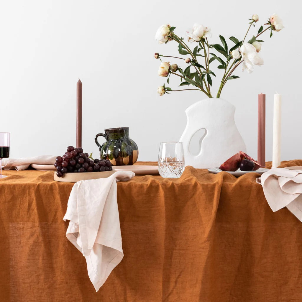 Burnt Orange Tablecloth For Party Decor, Indian Handmade Cotton Fabric Napkins And Table Cover Runners, Square Table Napkins Gift For Wife