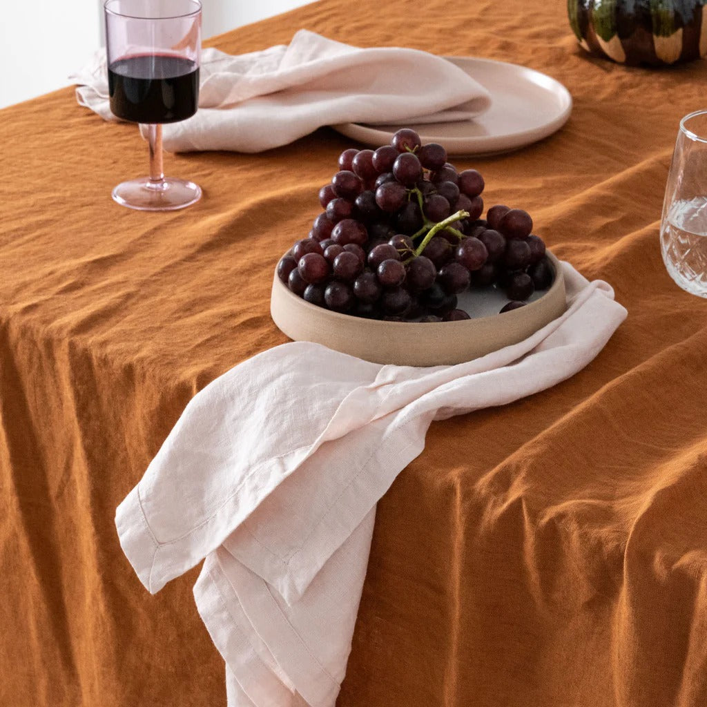 Burnt Orange Tablecloth For Party Decor, Indian Handmade Cotton Fabric Napkins And Table Cover Runners, Square Table Napkins Gift For Wife