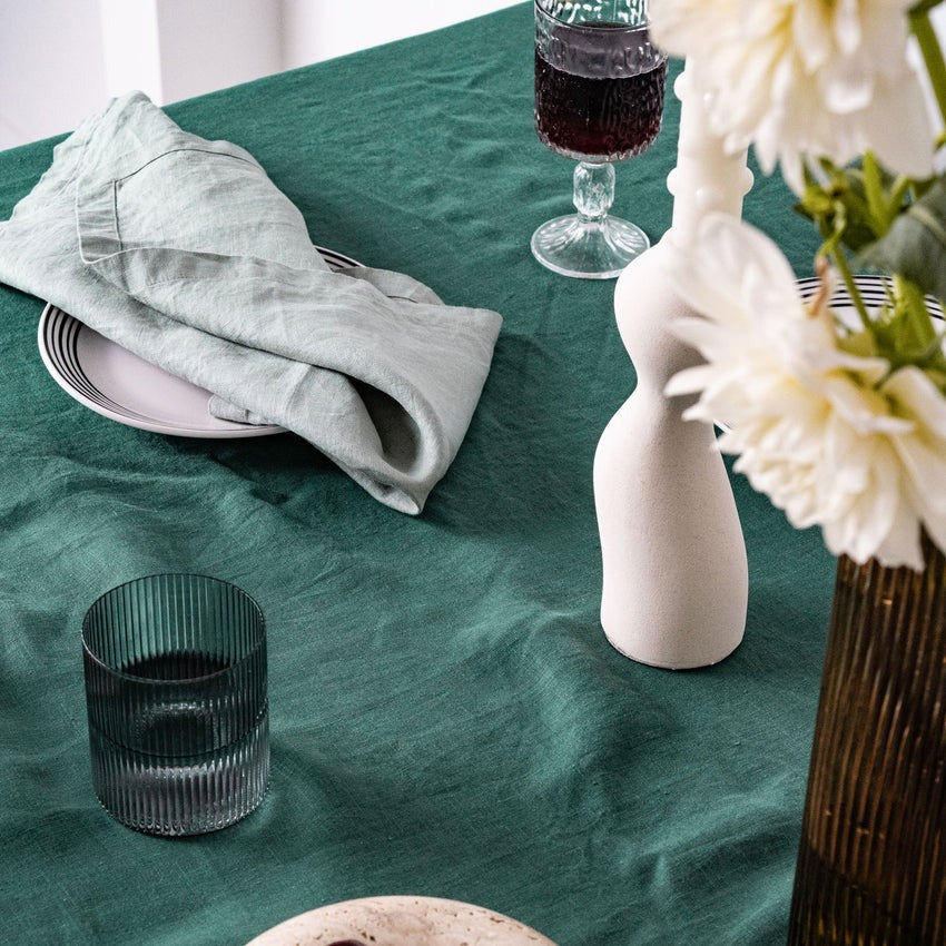 Bottle Green Cotton Table Cloth- Vintage Handmade Cotton Table Cover/ Napkins/ Runner/ Placemats For Home Decor & Kitchen Decor