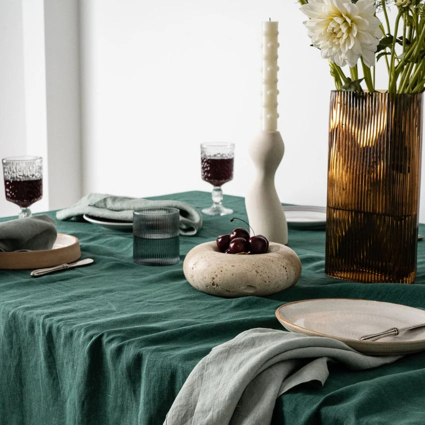 Bottle Green Cotton Table Cloth- Vintage Handmade Cotton Table Cover/ Napkins/ Runner/ Placemats For Home Decor & Kitchen Decor