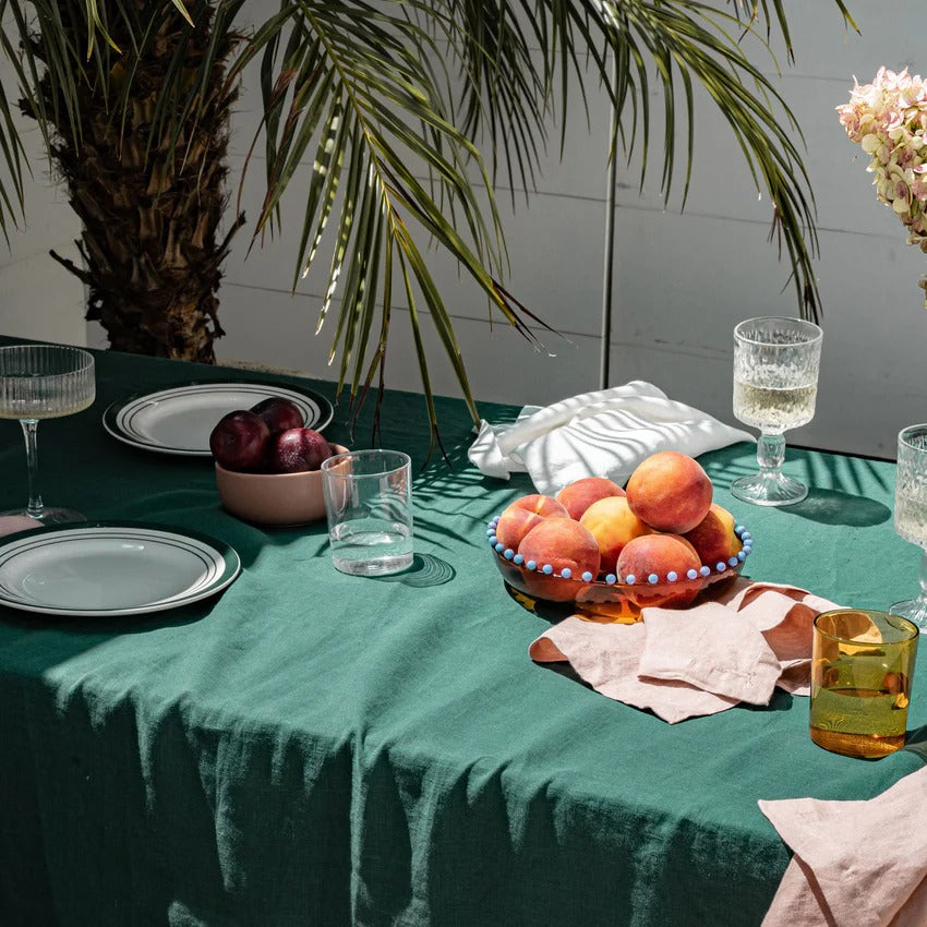 Bottle Green Cotton Table Cloth- Vintage Handmade Cotton Table Cover/ Napkins/ Runner/ Placemats For Home Decor & Kitchen Decor