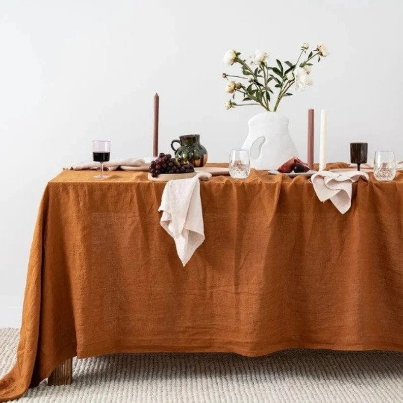 Burnt Orange Tablecloth For Party Decor, Indian Handmade Cotton Fabric Napkins And Table Cover Runners, Square Table Napkins Gift For Wife