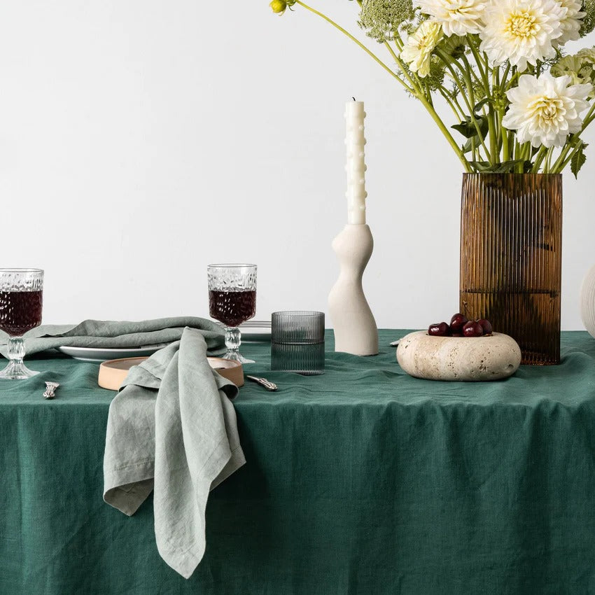 Bottle Green Cotton Table Cloth- Vintage Handmade Cotton Table Cover/ Napkins/ Runner/ Placemats For Home Decor & Kitchen Decor