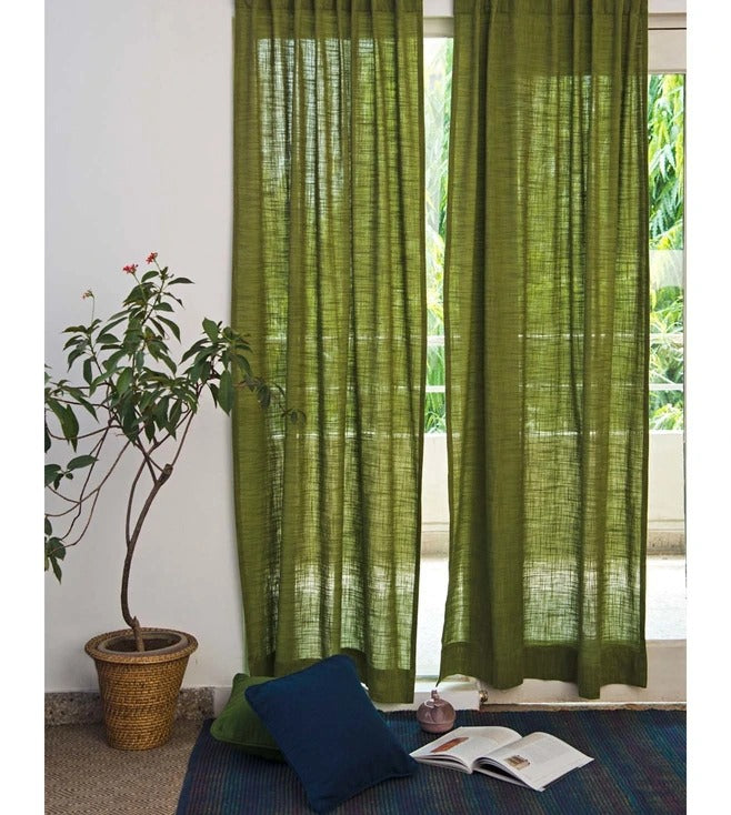 Moss Green Cotton Curtains