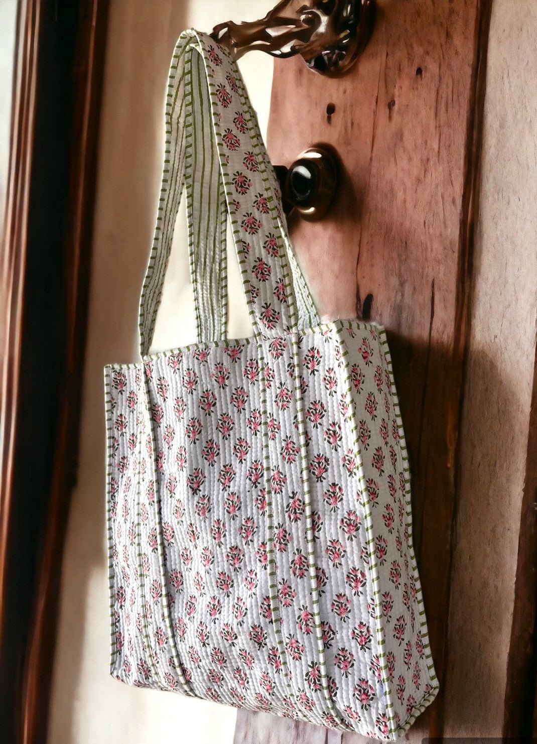 Block Printed Cotton Shoulder Tote Bag,