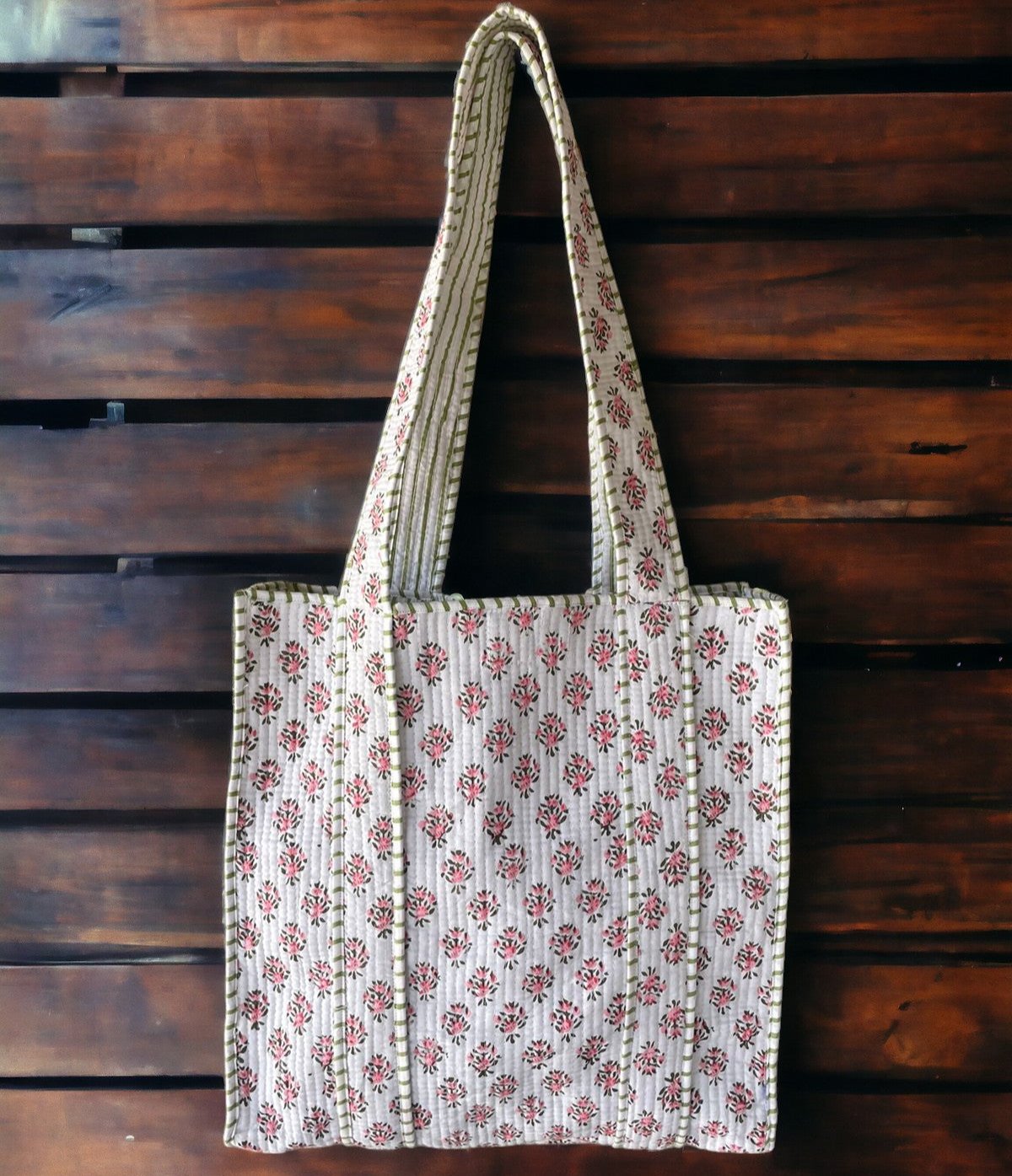 Block Printed Cotton Shoulder Tote Bag,