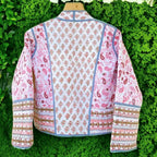 Handmade Cotton Quilted Jacket For Girls, Paisley Print Pink/Blue Reversible Jacket, Short Coat Gift For Woman, Stripe Piping Quilted Jacket