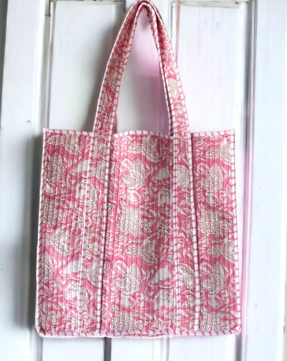 Cotton Quilted Small Shoulder Tote Bag Handmade Block Print Market Bag Vintage Shopping Bag Personalized Grocery Bag Women's Hand Tote Bag