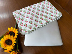 Large Cotton Quilted Laptop Sleeve, Vintage Cotton Block Printed Bag, iPad Fabric Protectors
