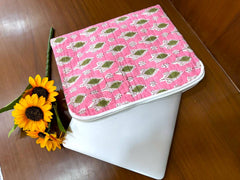 Floral Print Laptop Bag, Large Zipper Hand Bag For Laptop, Handmade Quilted Cotton Laptop Sleeve