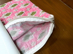 Floral Print Laptop Bag, Large Zipper Hand Bag For Laptop, Handmade Quilted Cotton Laptop Sleeve