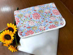 Indian Block Print Quilted Laptop Bag, Large Zipper Cotton Laptop Cover/Sleeve For Sale