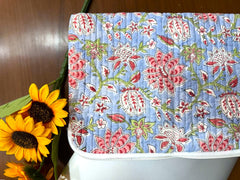 Indian Block Print Quilted Laptop Bag, Large Zipper Cotton Laptop Cover/Sleeve For Sale