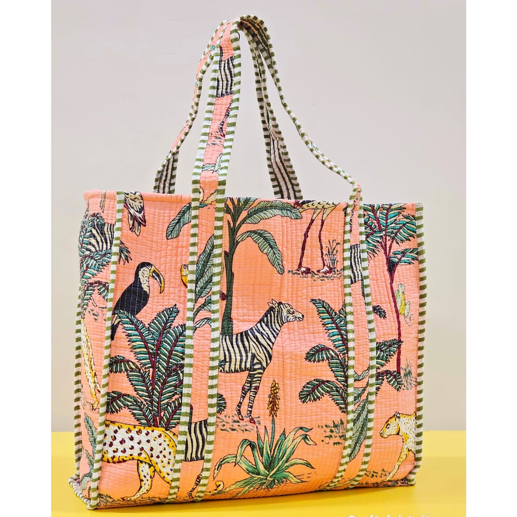 Jungle Print Quilted Tote Bag