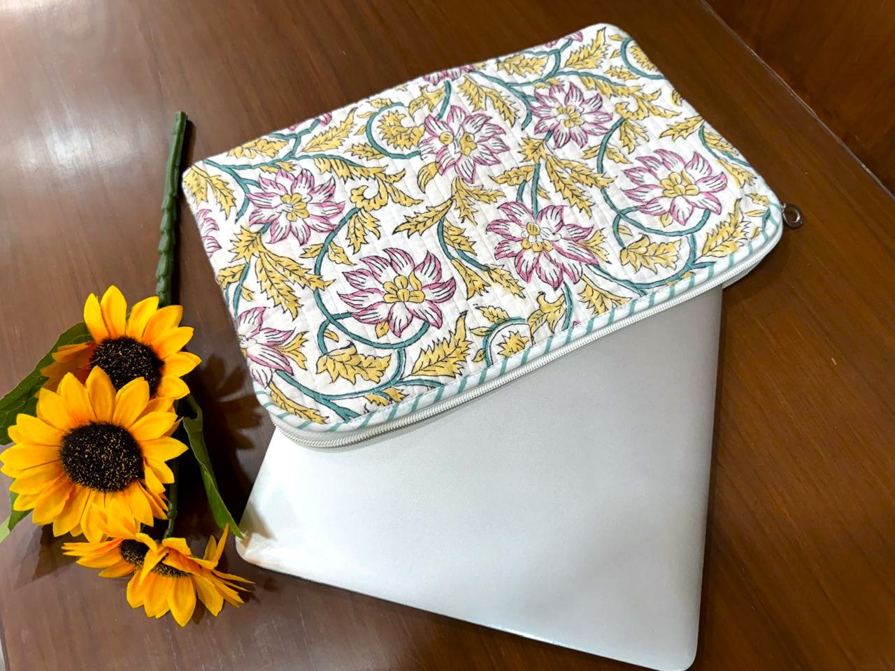 Cotton Block Print Laptop Sleeve