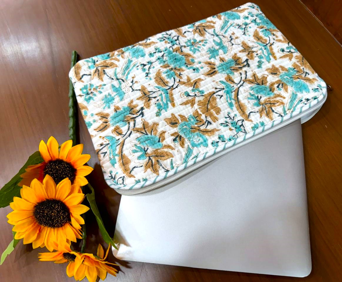 Cotton Block Print Laptop Sleeve