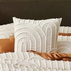 3 Piece Tufted Cotton Duvet Cover Set, White/Ivory Duvet Cover With Pillowcases, King/Queen/Twin Custom Size Quilt Comforter Cover Set